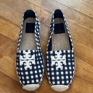 Tory Burch Weston Blue and White Gingham Espadrilles